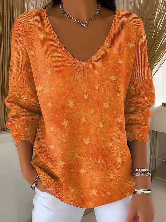 Women's V-neck 3D Printed Fashion Loose Cool Sweater