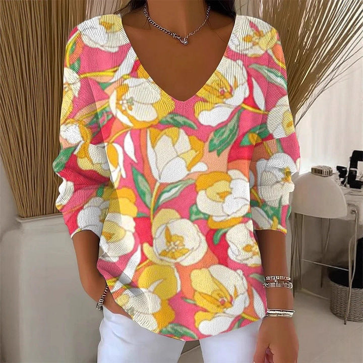 Women's V-neck 3D Printed Fashion Loose Cool Sweater
