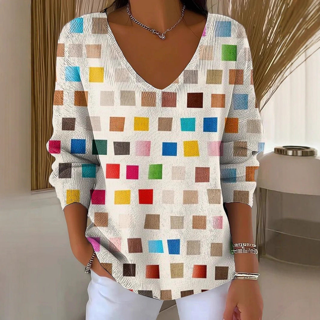 Women's V-neck 3D Printed Fashion Loose Cool Sweater