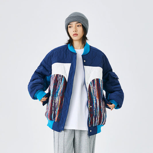 Trendy Brand Design Fish Mesh Baseball Collar Padded Jacket For Men