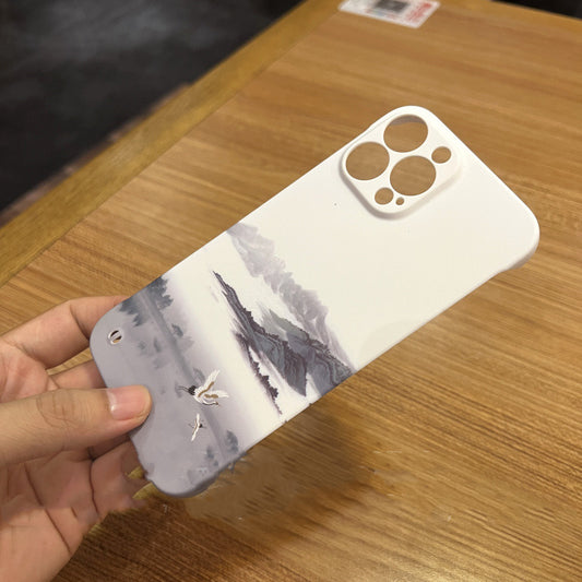 Water Painting White Crane Borderless Simple Mobile Phone Case