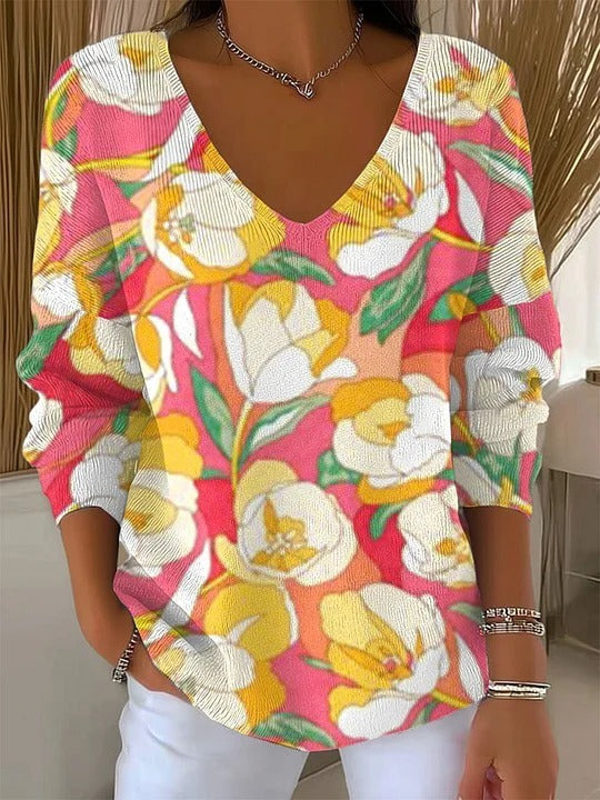 Women's V-neck 3D Printed Fashion Loose Cool Sweater