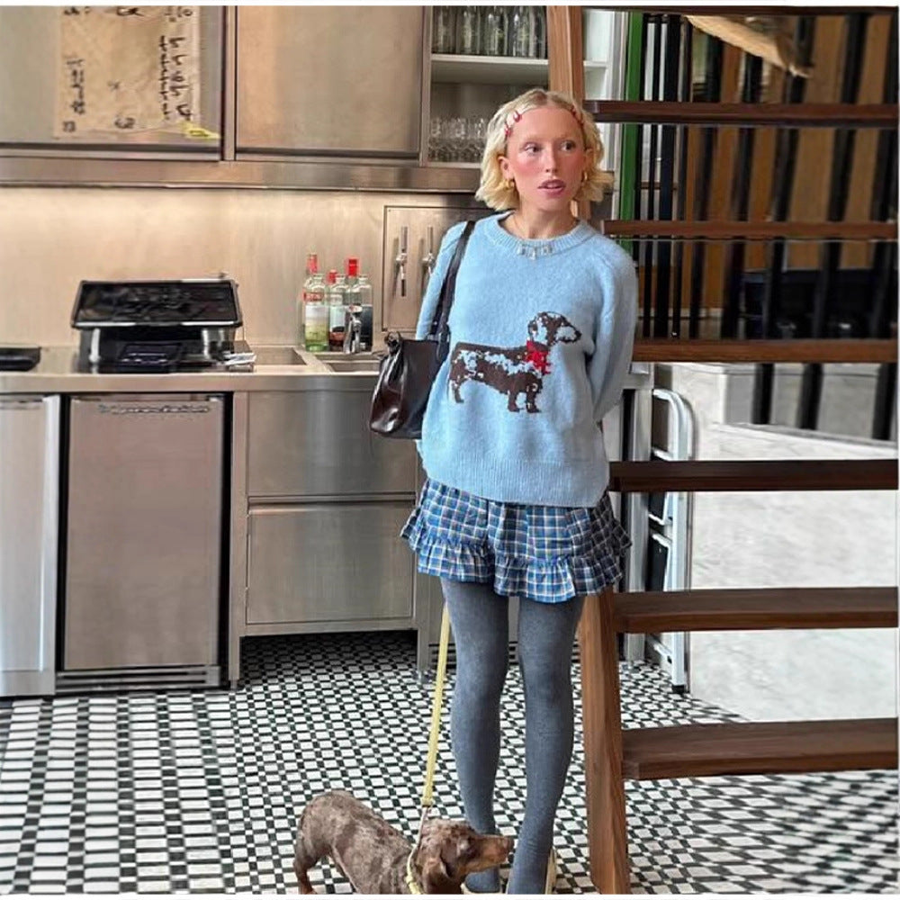 Women's Thermal Head Cover Puppy Pattern Sweater