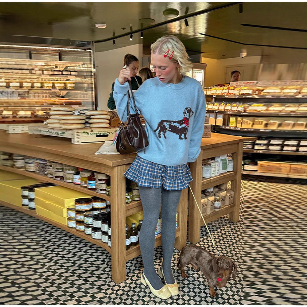 Women's Thermal Head Cover Puppy Pattern Sweater