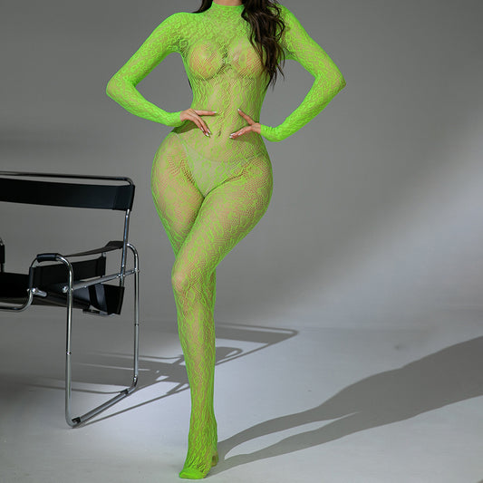 Sexy Underwear Long Sleeve Transparent Cutout Sexy Stockings Tight Jumpsuit