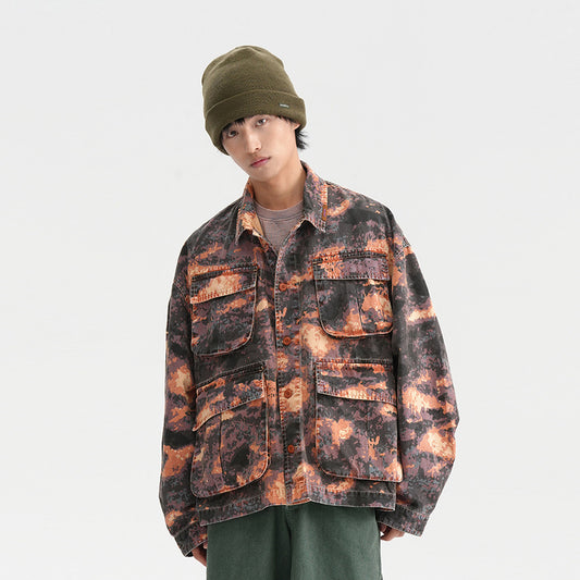Tie-dye Camouflage Workwear Jacket For Men